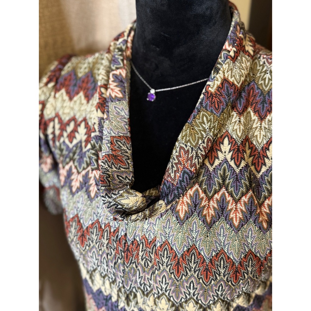 J Howard Size 8 Retro Chevron Leaf Print Cowl Neck Dress - Picture 4 of 8